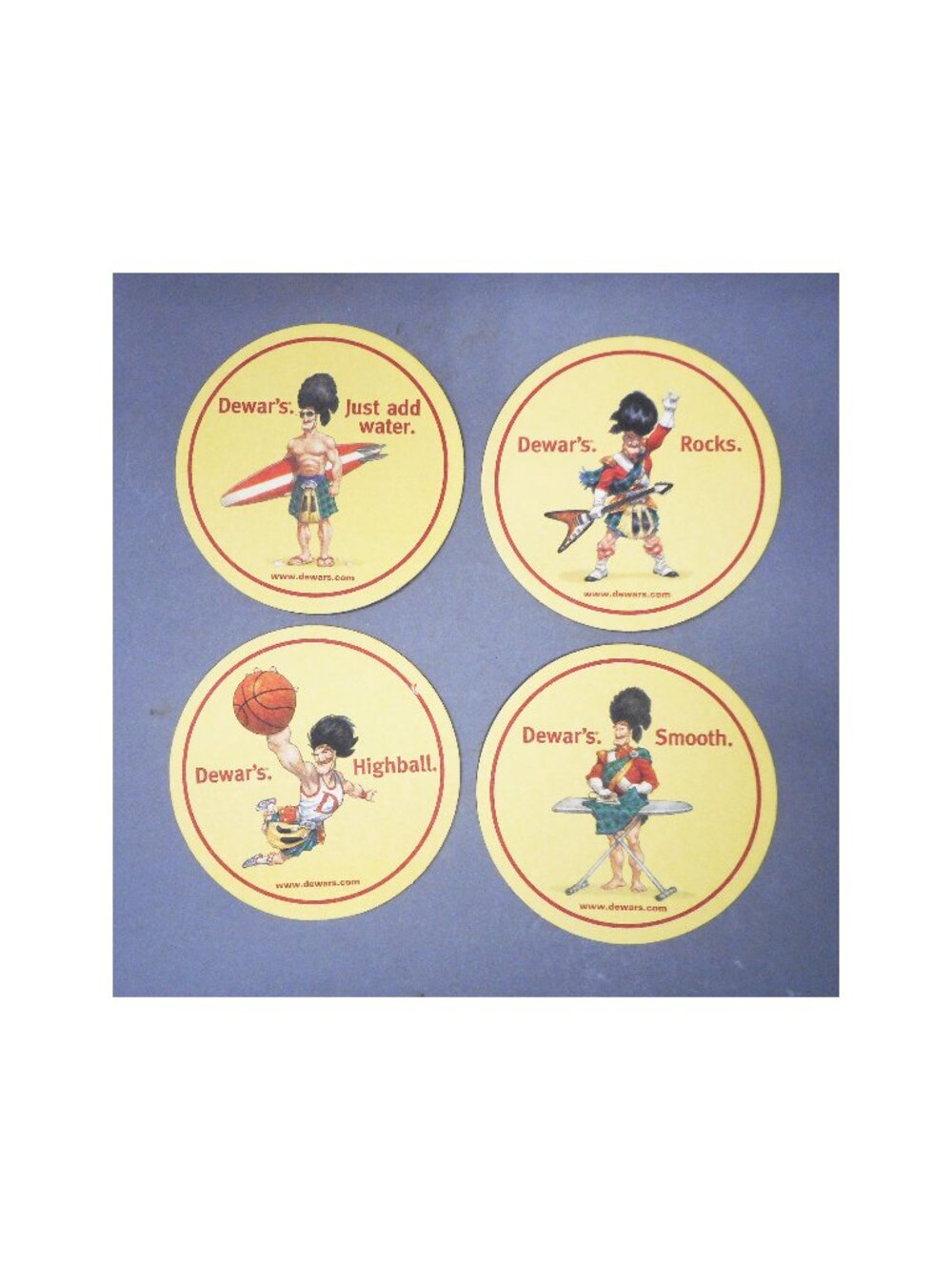 Set of 60 New vintage DEWARS DEWAR'S Coasters -4 Scotsman poses  - Nice